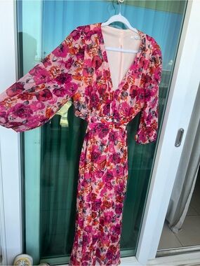 Floral Pink Wrap Maxi Dress